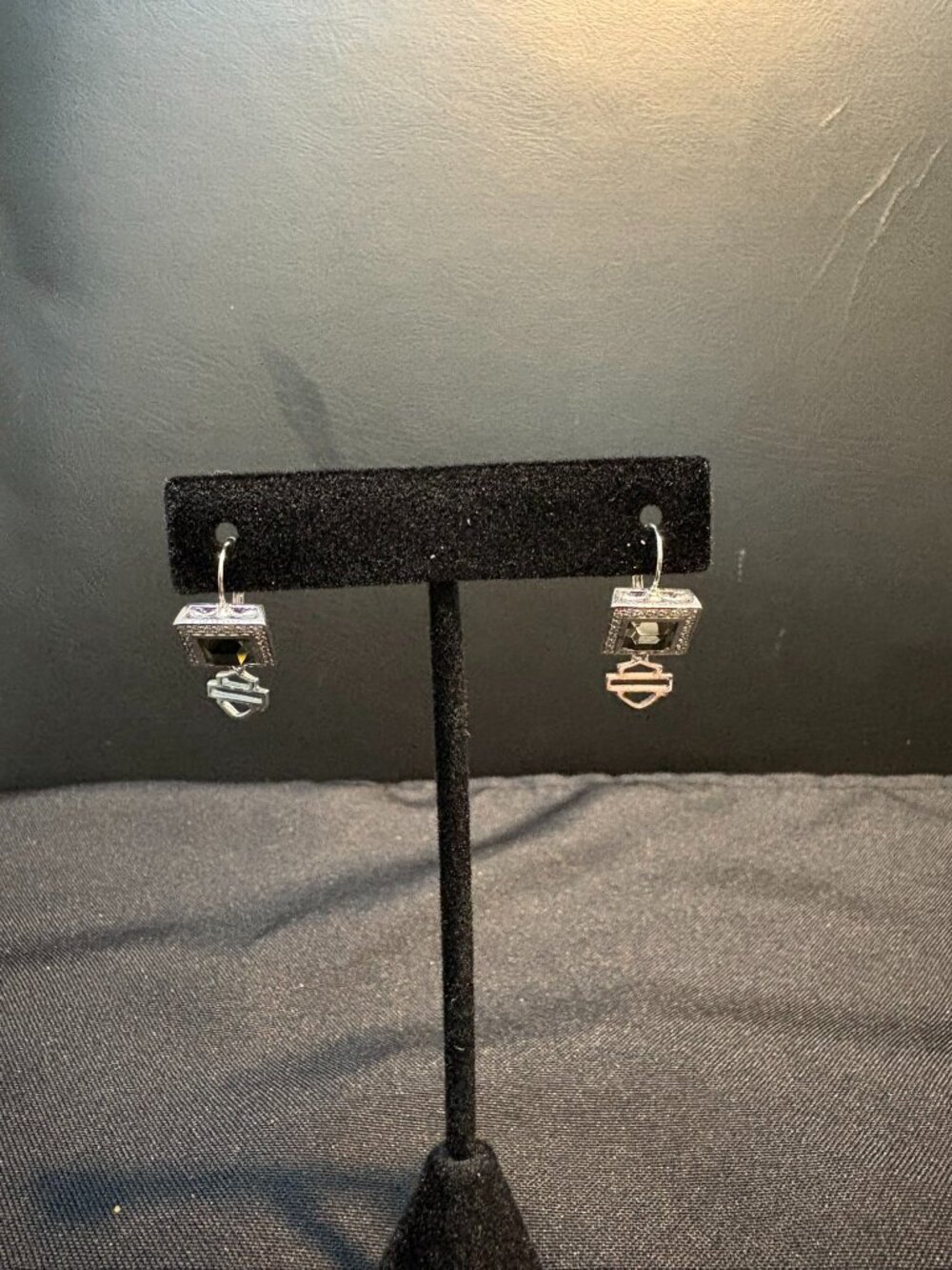 HARLEY DAVIDSON BLACK ICE CRYSTAL STERLING SILVER EARRINGS